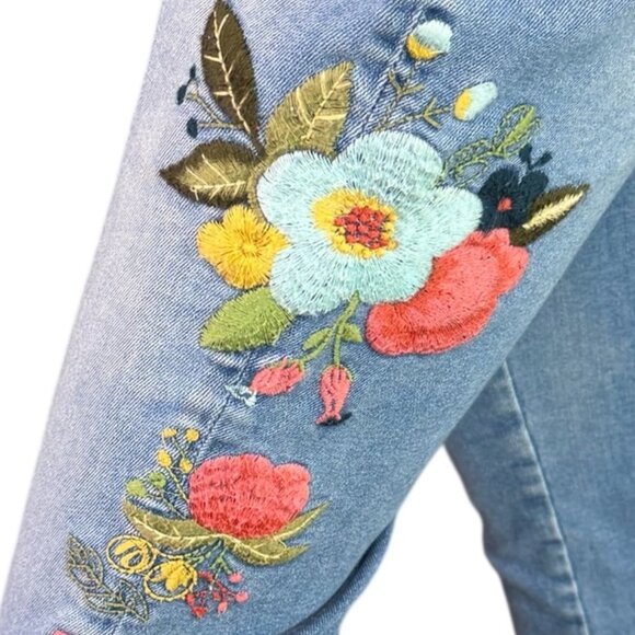 Driftwood Jackie Floral Embroidered Mid-rise Skinny Jeans Blue Denim Size 29 - Picture 8 of 11